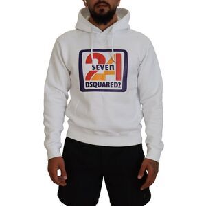 Dsquared² White Cotton Hooded Printed Men Pullover Men's Sweater